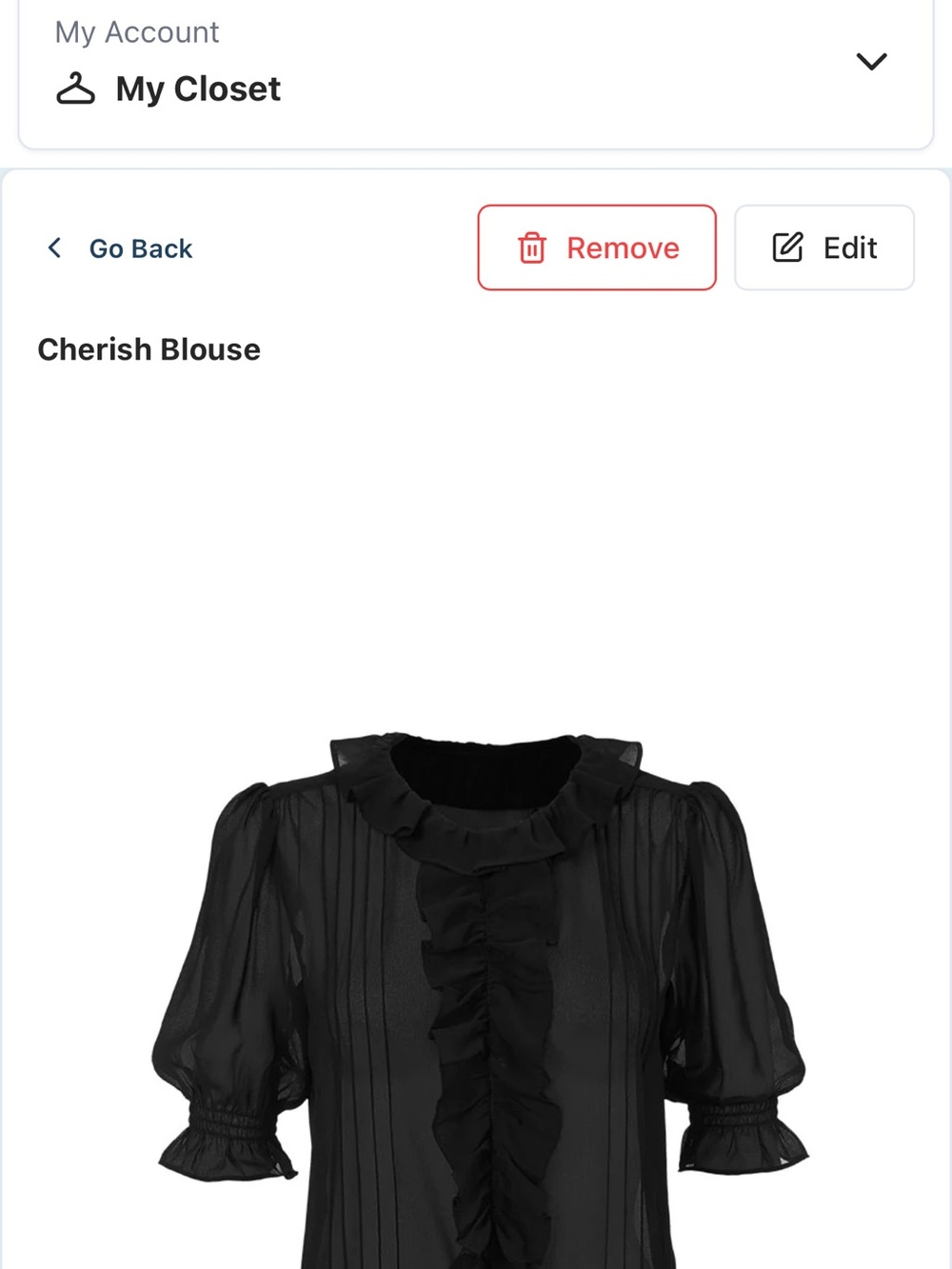 CAbi Black Ruffled Pintuck Short-Sleeve Blouse
